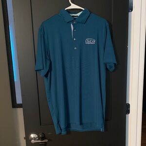 Greyson Clothiers Men's Navy Teal & Black Striped Polo Size Large